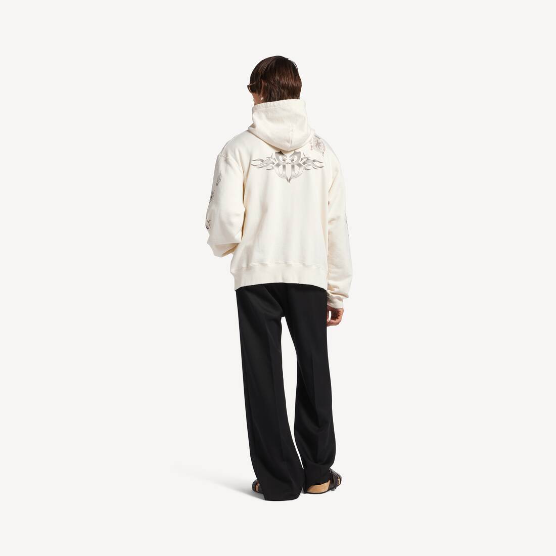 Men's Tattoo Oversized Zip-up Hoodie in Cream | Balenciaga United States EN - Image 4
