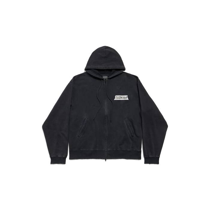 masking tape oversized zip-up hoodie