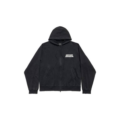 masking tape oversized zip-up hoodie