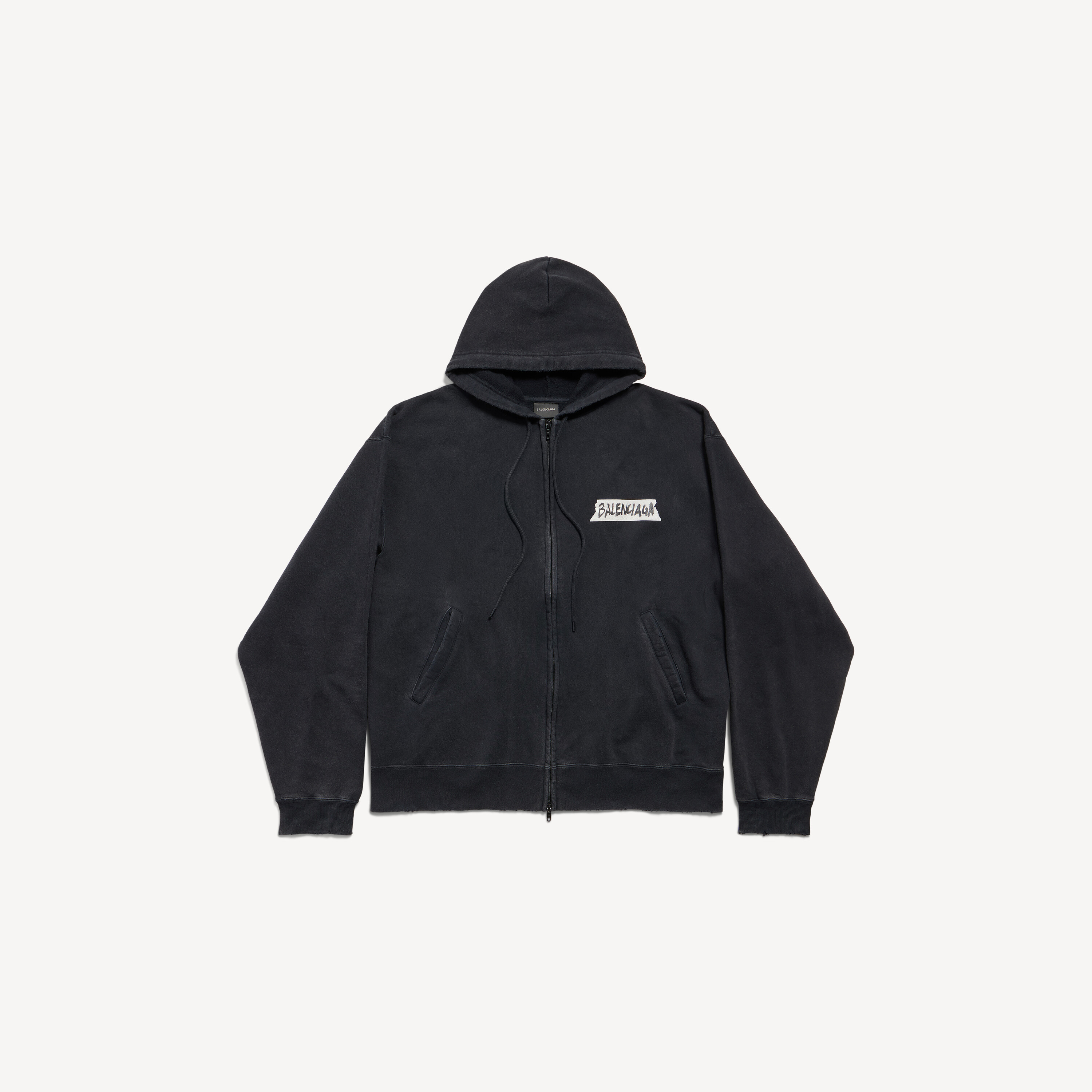 Men's Masking Tape Oversized Zip-up Hoodie in Faded Black