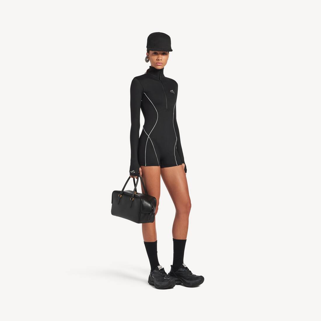Women's Techwear Short Long Sleeve Bodysuit in Black | Balenciaga New Zealand EN - Image 2