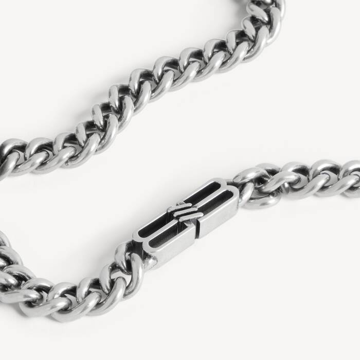 Men's Bb Icon Thin Gourmette Necklace in Antique Silver - Men | Balenciaga Sweden EN - Image 3