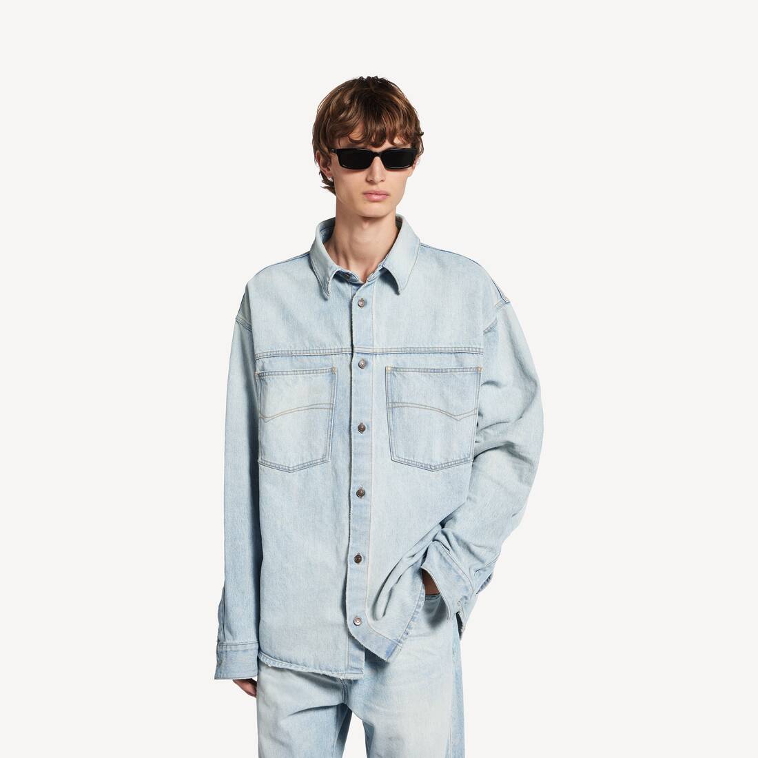 Chemise &Agrave; Manches Longues En Denim  pour Homme en Bleu Clair | Balenciaga Canada FR - Image 5