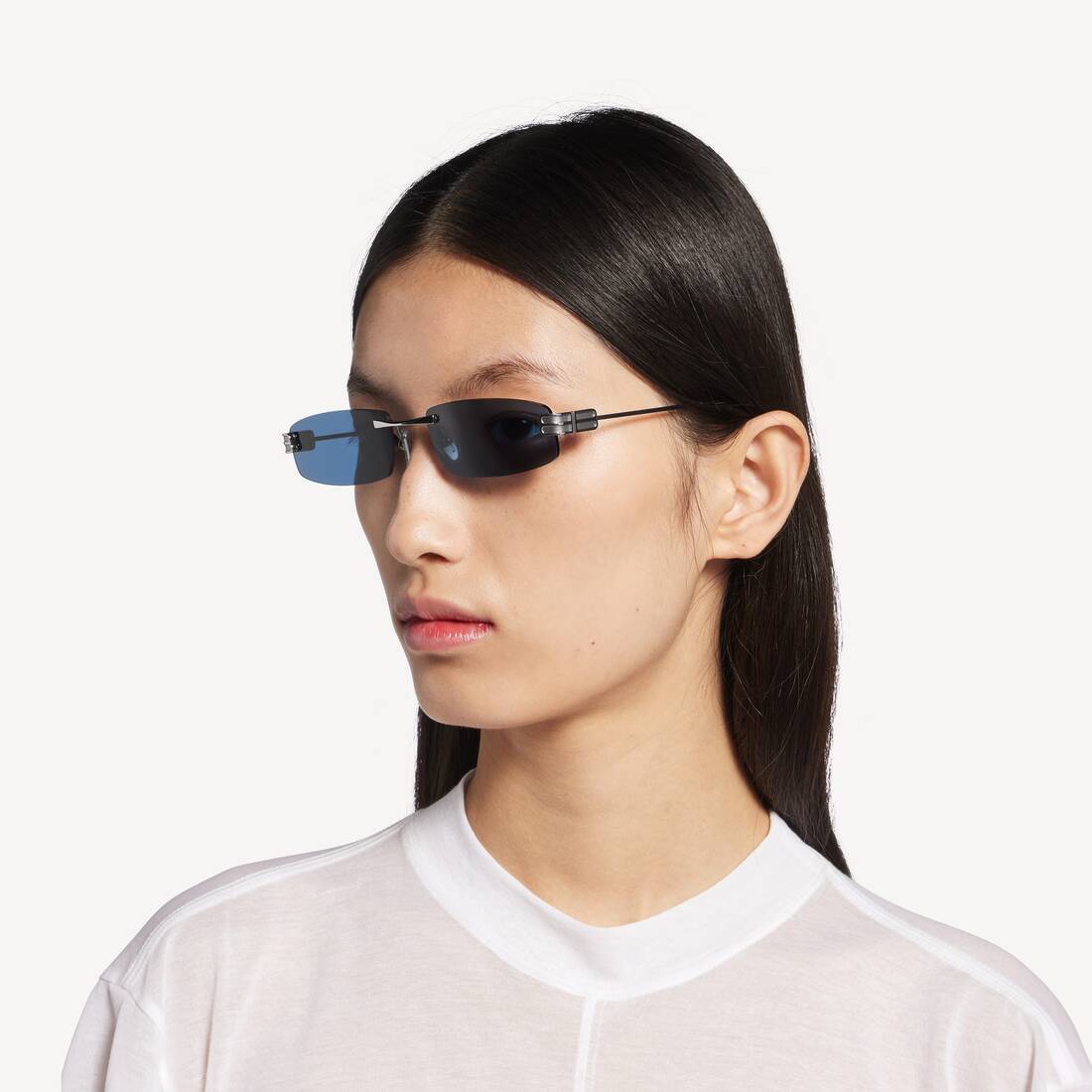 Women's Gossip Rectangle M Sunglasses in Dark Ruthenium/blue | Balenciaga United Kingdom EN - Image 7