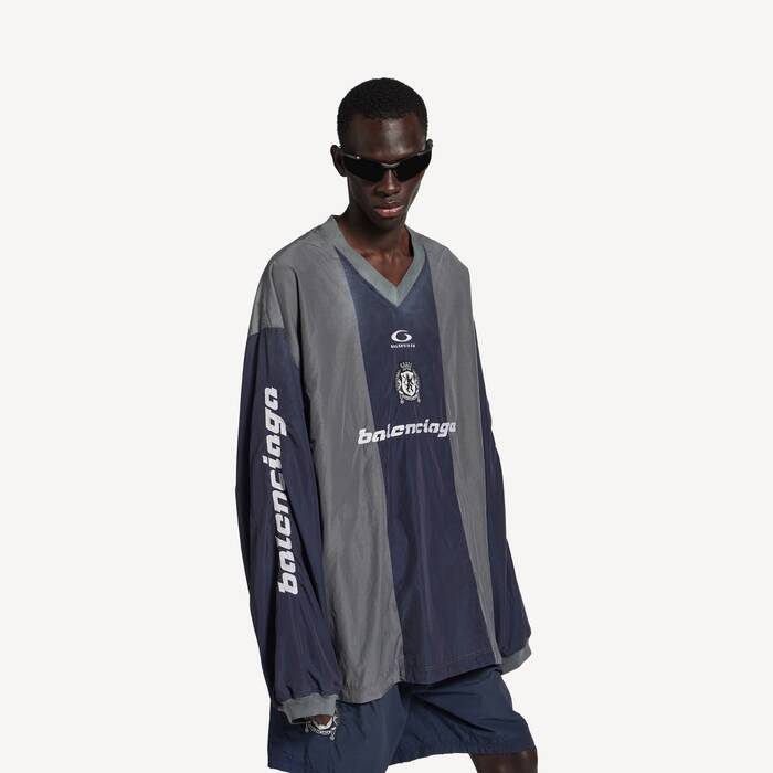 Top Outerwear &Agrave; Manches Longues pour Homme en Bleu Marine/rouge - Homme | Balenciaga Belgique FR - Image 1