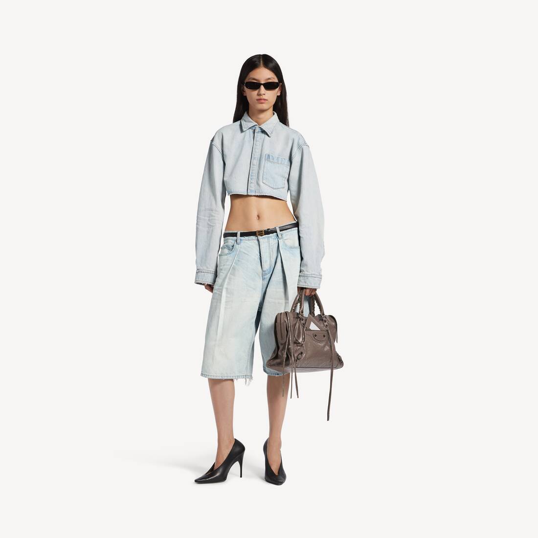 Camisa Corta para Mujer en Azul Claro | Balenciaga Espa&ntilde;a ES - Image 2