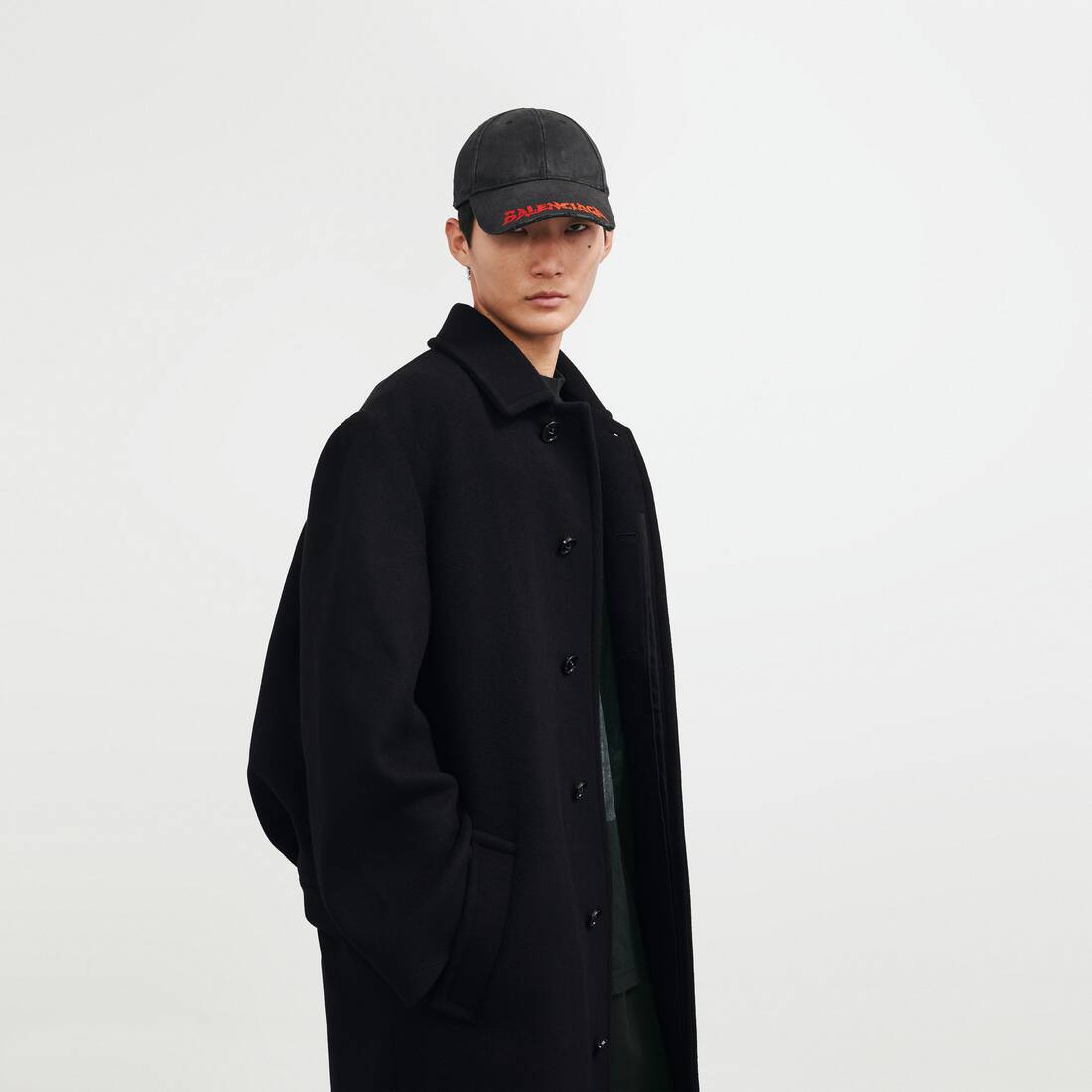 Men's Long Double-faced Cocoon Coat in Black | Balenciaga United Kingdom EN - Image 4