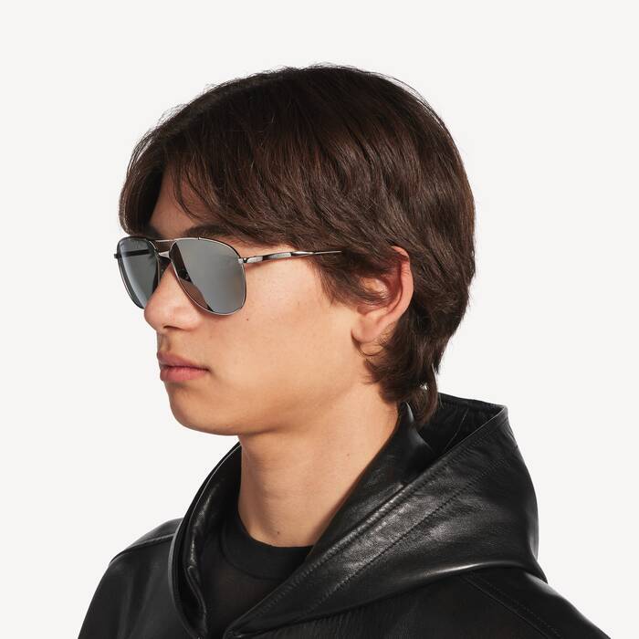 Lunettes De Soleil Pilote Monday pour Homme en Ruth&eacute;nium Clair - Homme | Balenciaga Luxembourg FR - Image 2