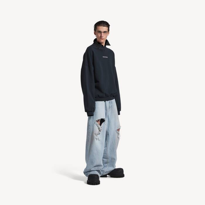 Pull &Agrave; Col Chemise Rond Balenciaga Back pour Homme en Noir D&eacute;lav&eacute; - Homme | Balenciaga Luxembourg FR - Image 3