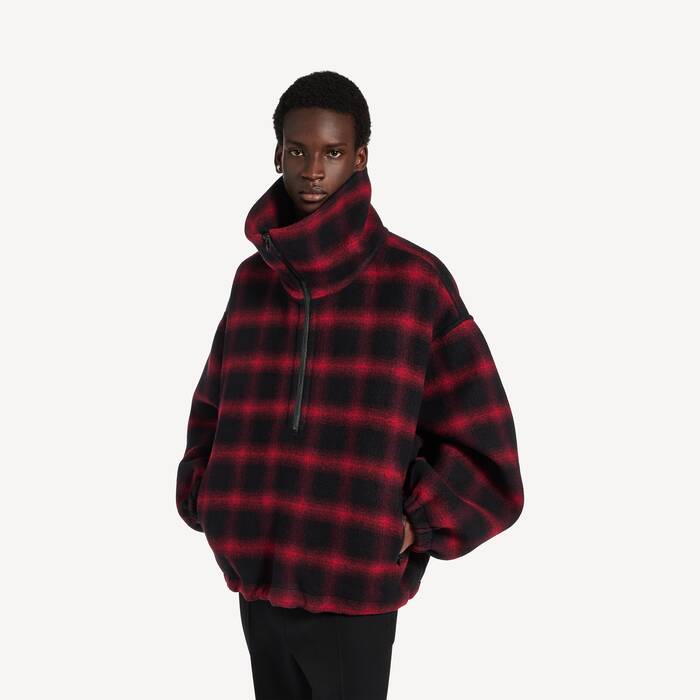Men's High Collar Half Zip Outerwear in Black/red - Men | Balenciaga Australia EN - Image 1