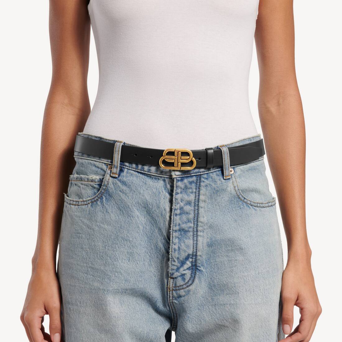 Women's Bb Thin Belt in Black | Balenciaga France EN - Image 4