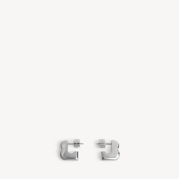 B Block Earrings in Shiny Silver | Balenciaga United Kingdom EN - Image 1