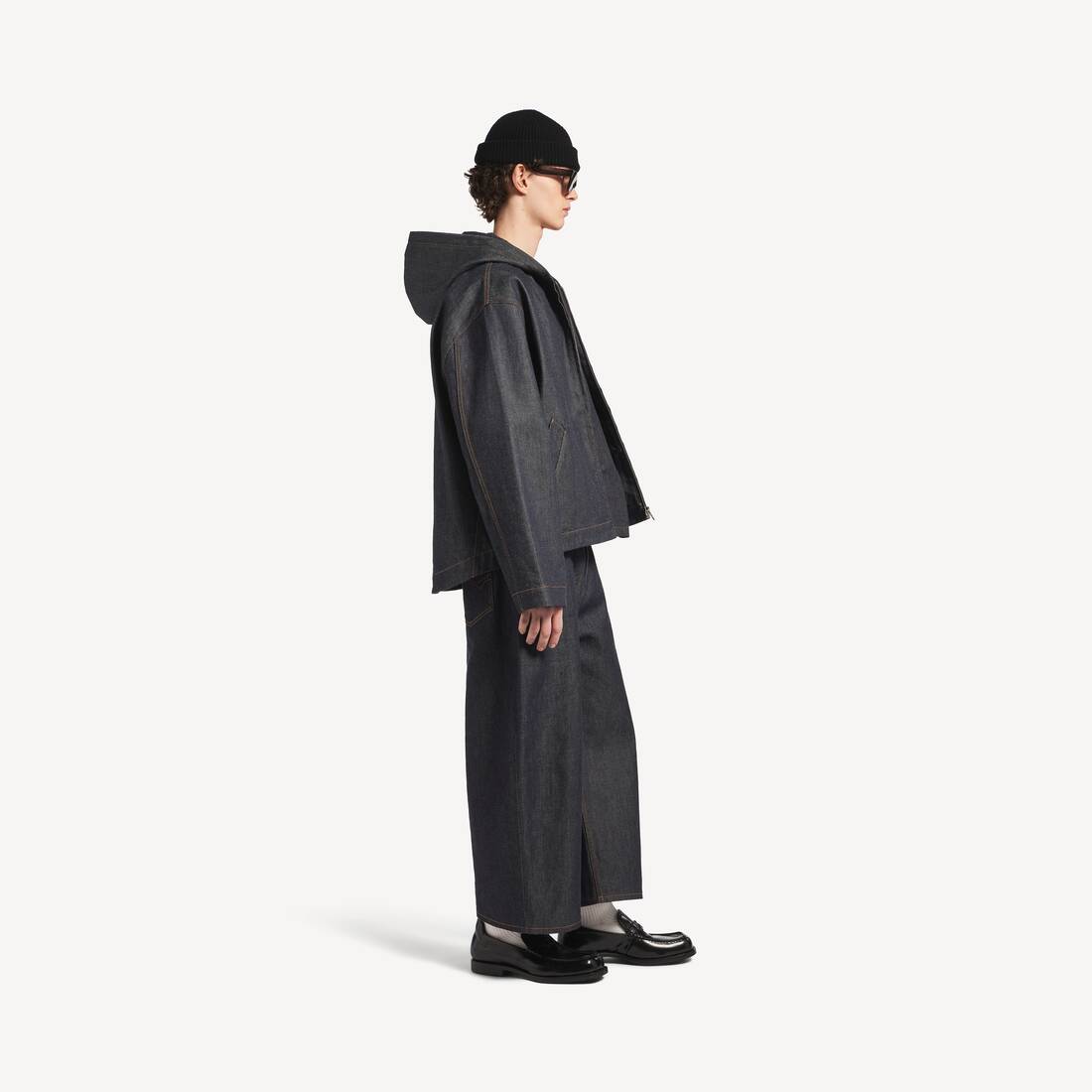 Giacca Denim Con Cappuccio da Uomo in Indaco Grezzo | Balenciaga Italia IT - Image 3