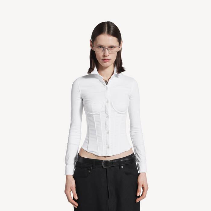 Women's Corseted Shirt in White - Women | Balenciaga Netherlands EN - Image 1