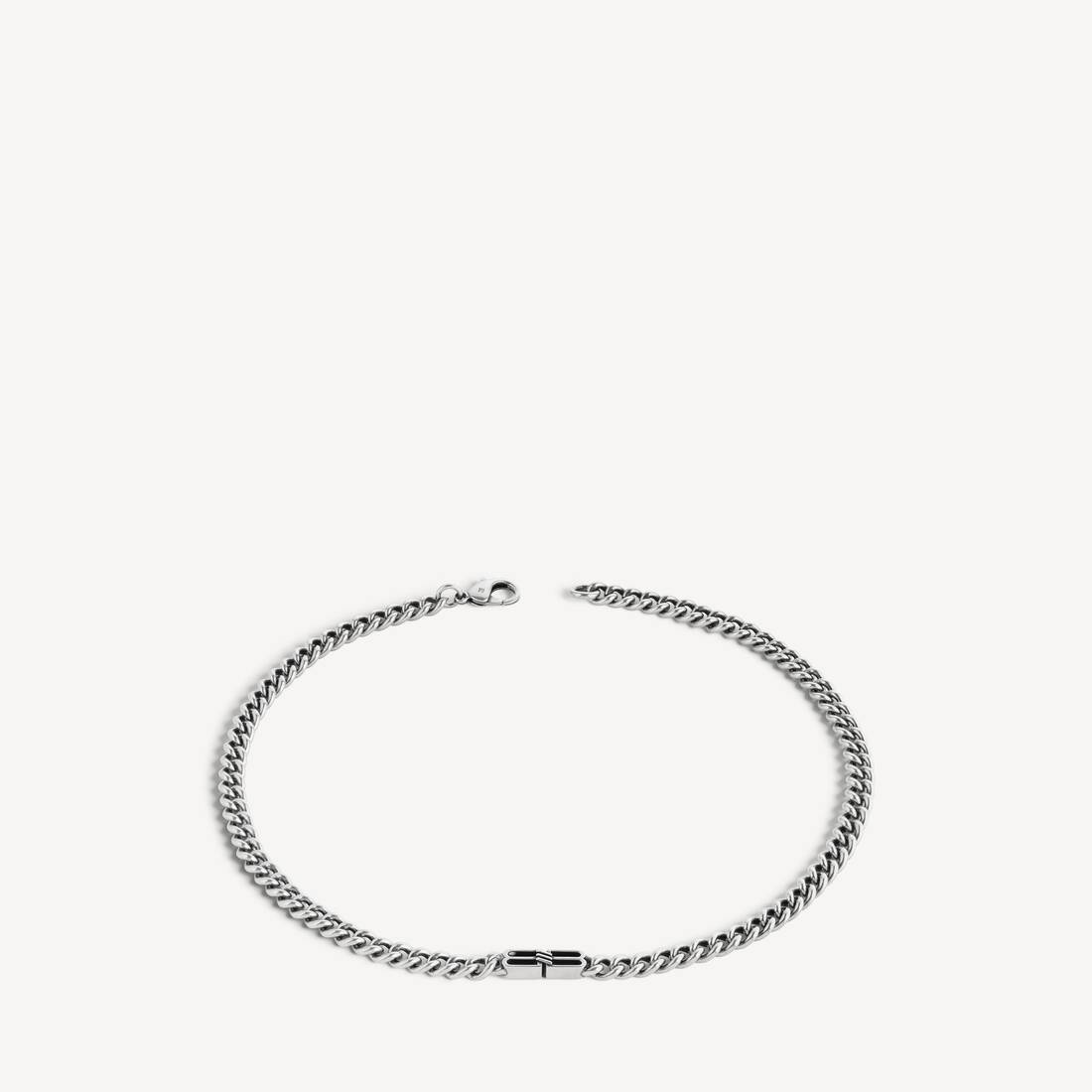 Men's Bb Icon Thin Gourmette Necklace in Antique Silver | Balenciaga Sweden EN - Image 2