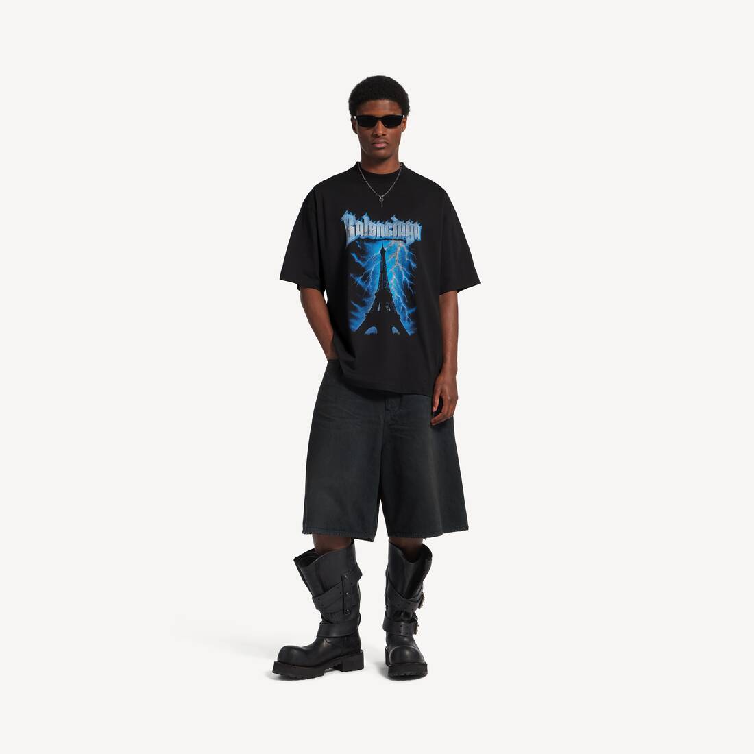 Men's Paris Thunderstorm Oversized T-shirt in Black | Balenciaga Australia EN - Image 2