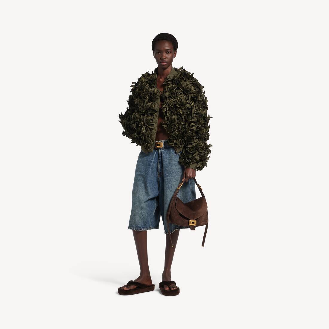 Women's Flowers Cocoon Bomber in Khaki | Balenciaga United Kingdom EN - Image 2