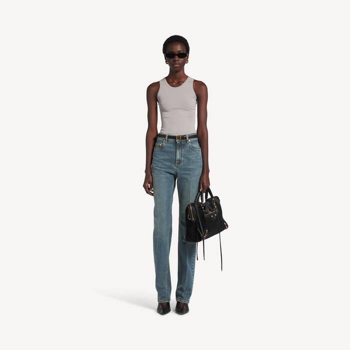 Women's High Waist Slim Jeans in Dirty Vintage Blue - Women | Balenciaga Taiwan Region EN - Image 1