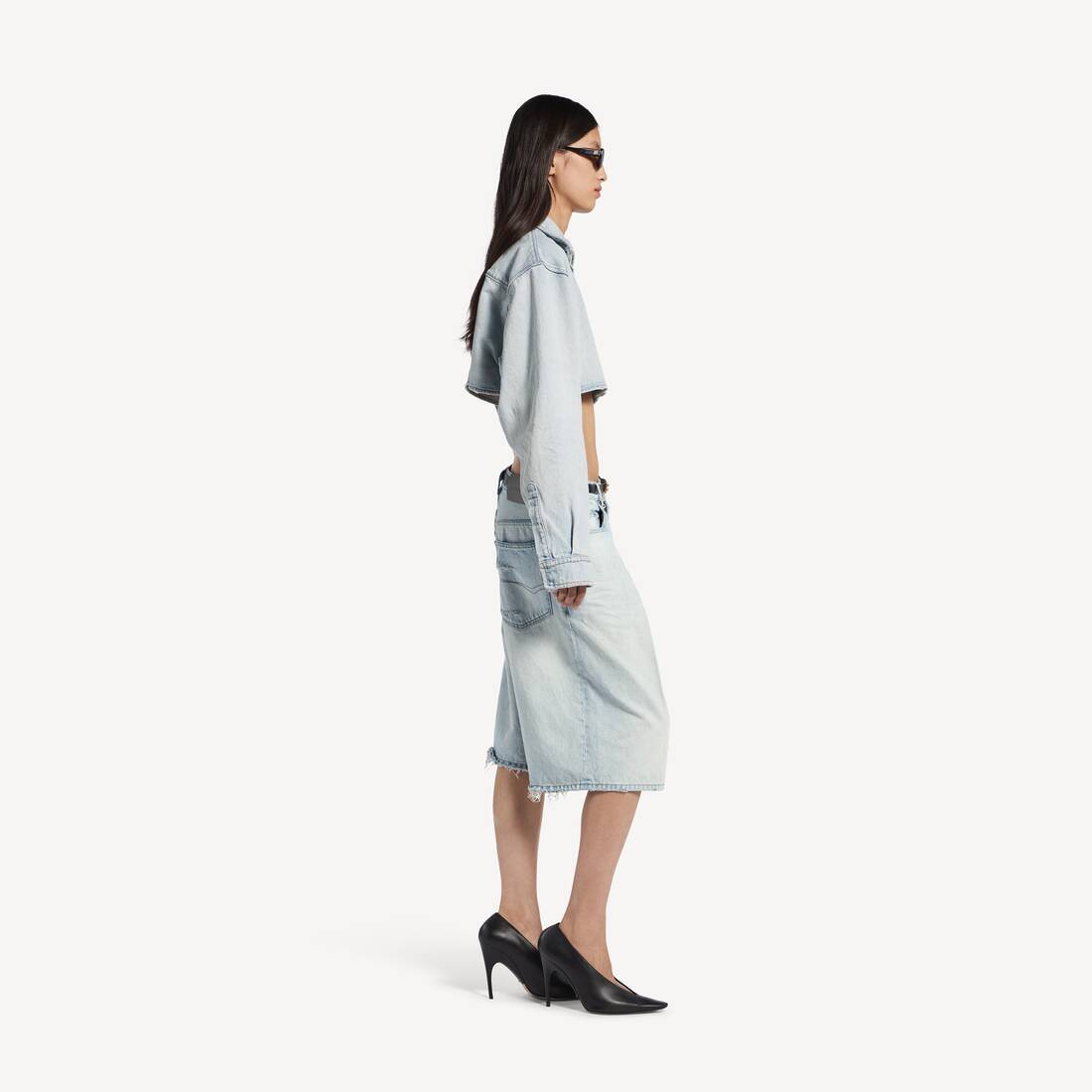 Camisa Corta para Mujer en Azul Claro | Balenciaga Espa&ntilde;a ES - Image 3