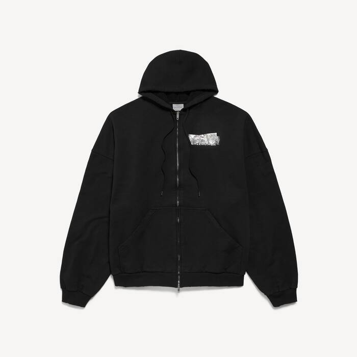 Silver Tape Balenciaga Back Zip-hoodie Gro&szlig;e Passform f&uuml;r Herren in Schwarz - Herren | Balenciaga Deutschland DE - Image 2