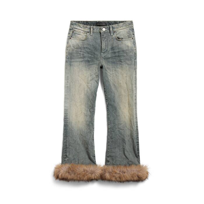 fur trim flared capri trousers