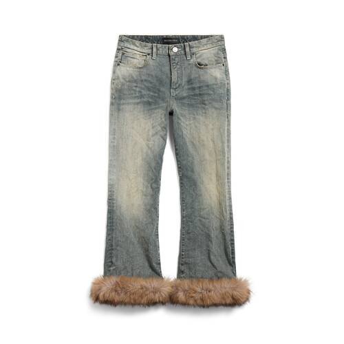 pantalón acampanado con detalle de piel sintética capri