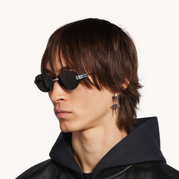 Men's Goth Drop Earrings in Antique Silver - Men | Balenciaga United States EN - Image 2