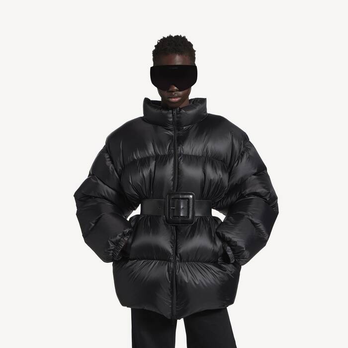 Women's Belted Hourglass Short Puffer in Black - Women | Balenciaga Malta EN - Image 1