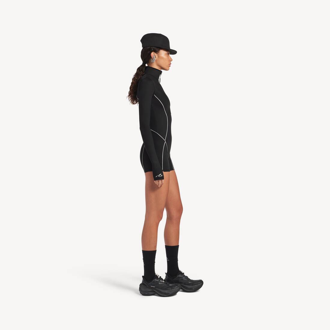 Women's Techwear Short Long Sleeve Bodysuit in Black | Balenciaga New Zealand EN - Image 3