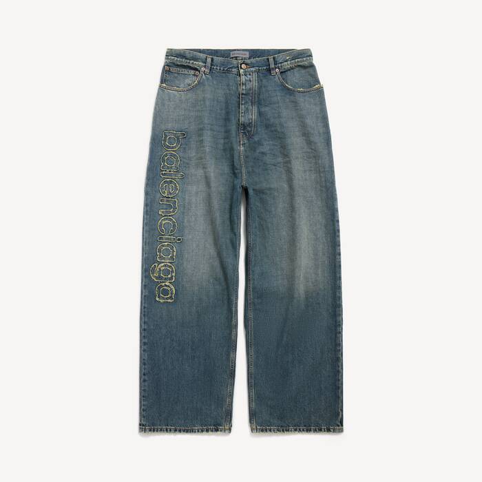 Men's Baggy Fit Jeans in Dirty Vintage Blue - Men | Balenciaga Australia EN - Image 1
