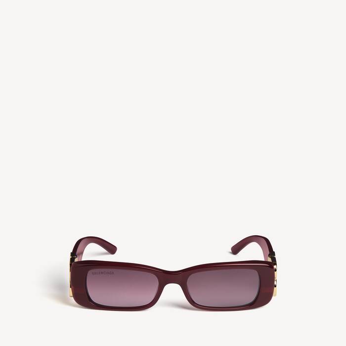 Lunettes De Soleil Rectangle Dynasty pour Femme en Bordeaux Fonc&eacute; - Femme | Balenciaga France FR - Image 1