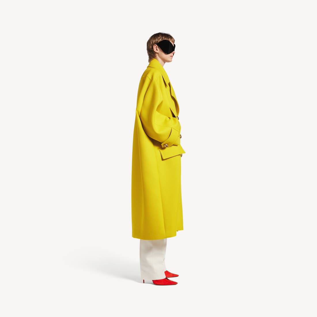 Women's Long Peacoat in Yellow | Balenciaga Hungary EN - Image 3