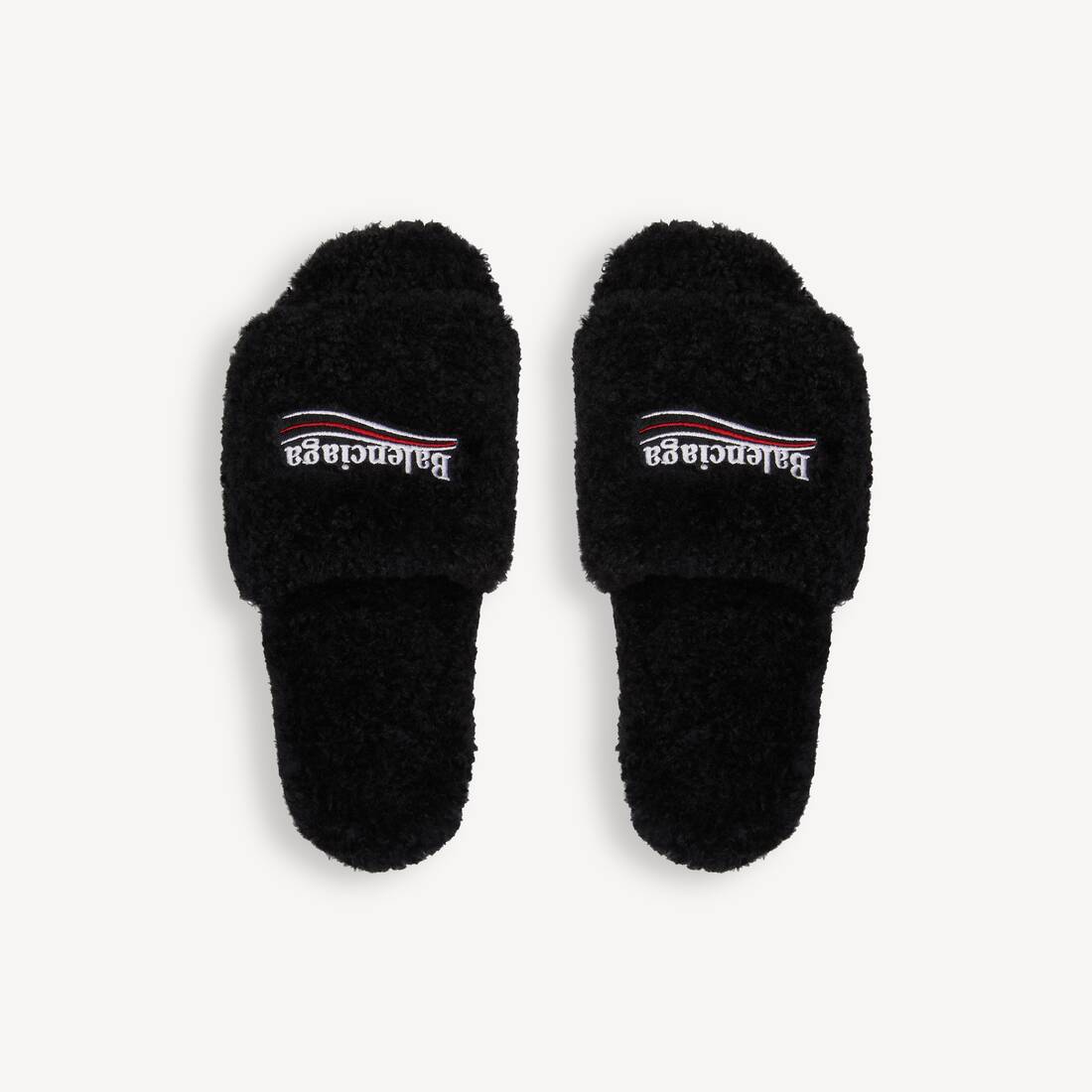 Men's Furry Slide Sandal in Black/white/red Balenciaga GB
