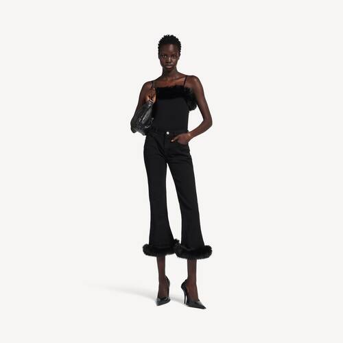 fur trim flared capri pants