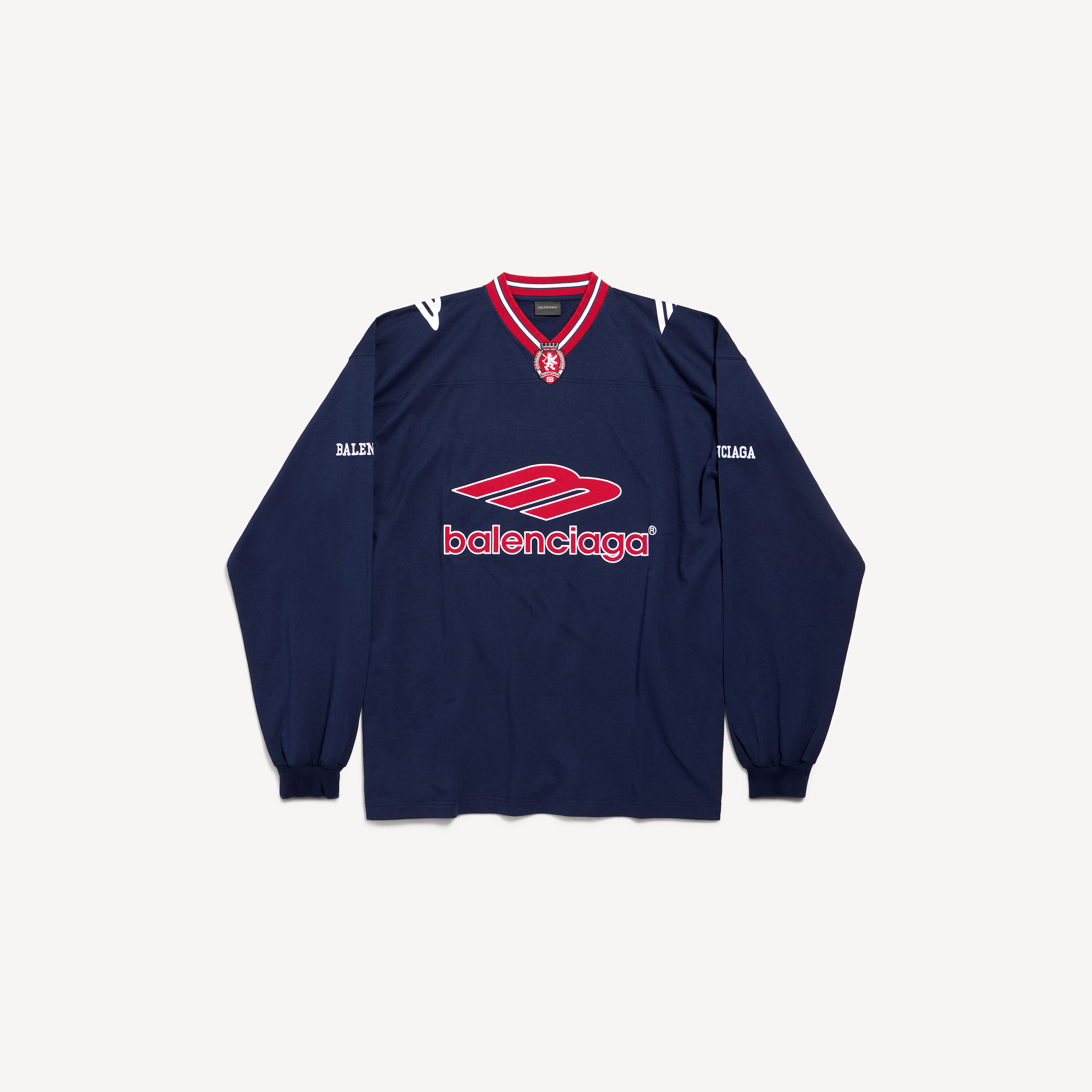 Men's 3b Football Long Sleeve V-neck T-shirt in Dark Navy/red