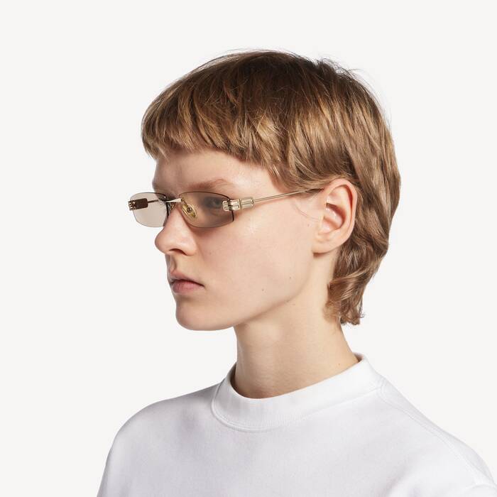 Femme's Lunettes De Soleil Rectangles S Gossip in Or Clair/marron - Femme | Balenciaga Canada FR - Image 3