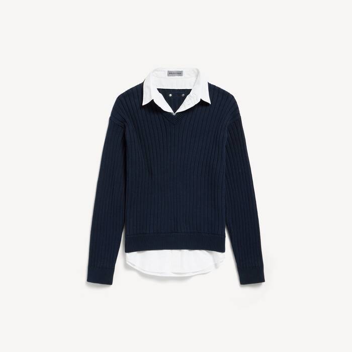 ネイビー/ホワイト の メンズ ハイブリッドシャツ/ニットセーター - メンズ | Balenciaga 日本 JA - Image 2