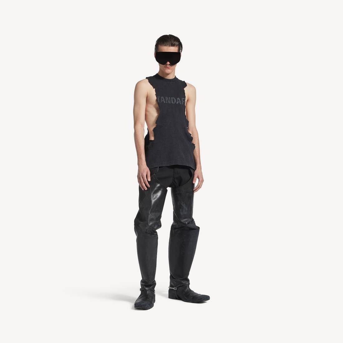 Men's Standard Ripped Tank Top in Faded Black | Balenciaga Ireland EN - Image 2
