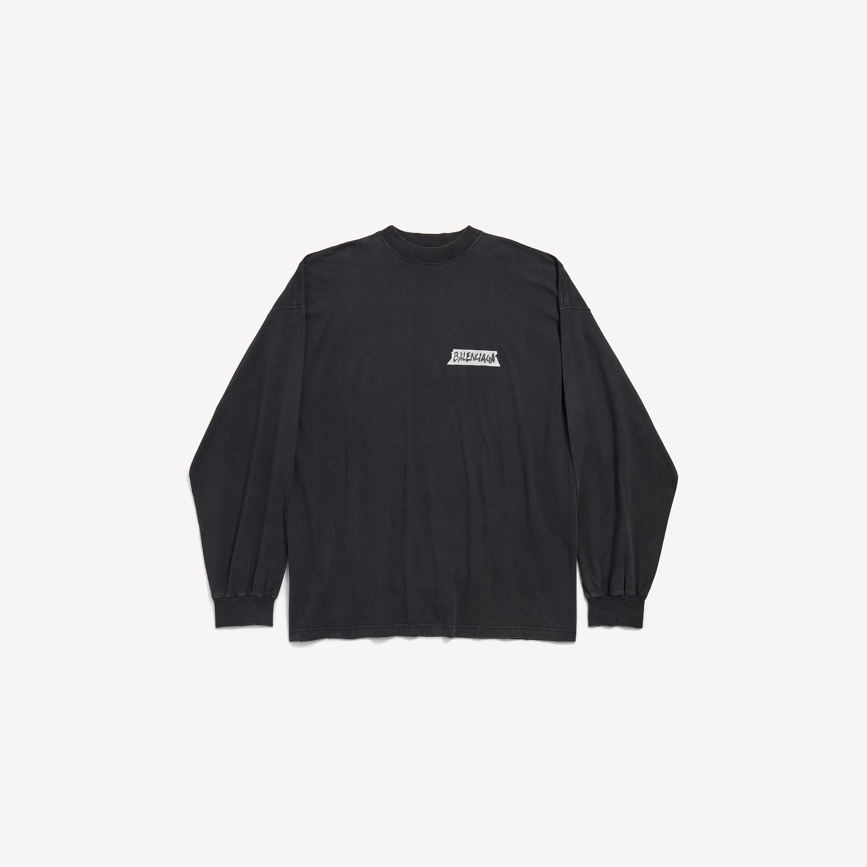 Men's Masking Tape Long Sleeve Large Fit T-shirt in Faded Black