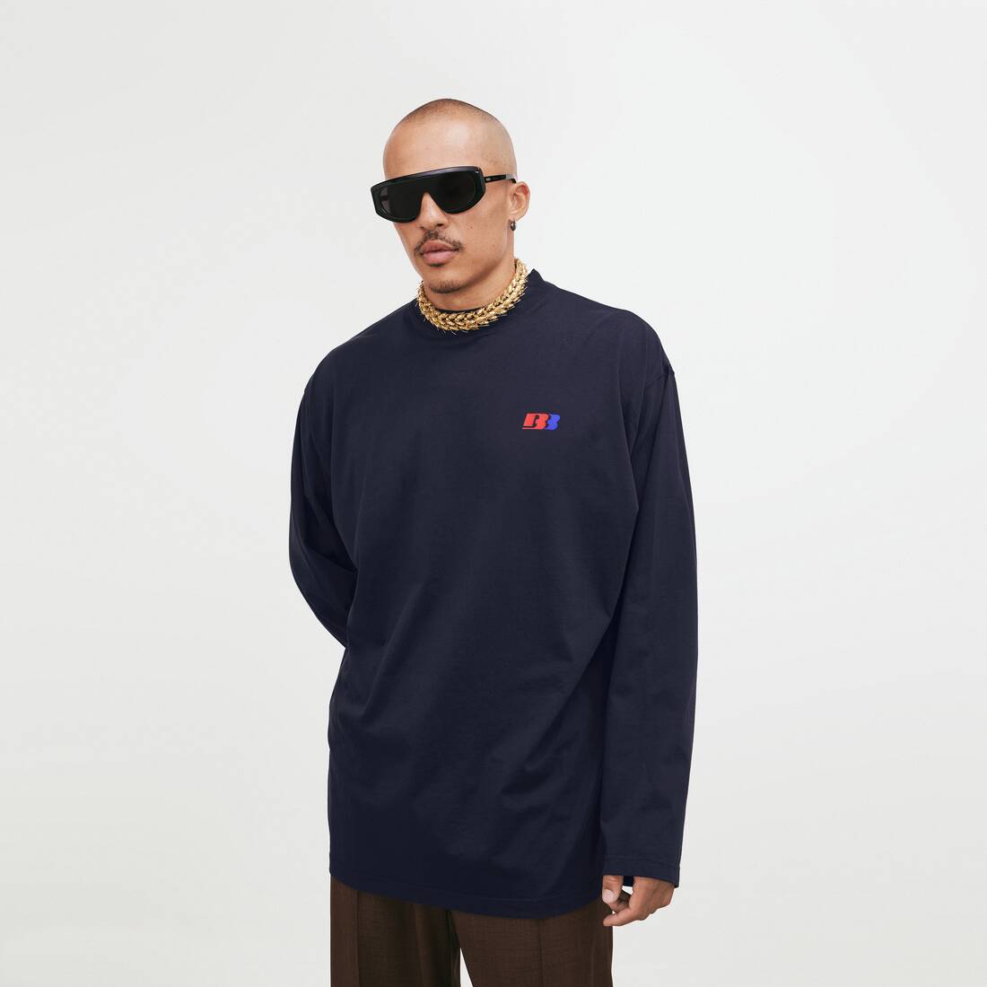 Men's 80s Sport Long Sleeves Oversized T-shirt in Navy | Balenciaga Czech Republic EN - Image 5