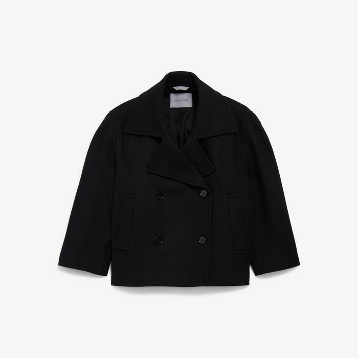 Women's Short Cocoon Coat in Black - Women | Balenciaga Japan EN - Image 2