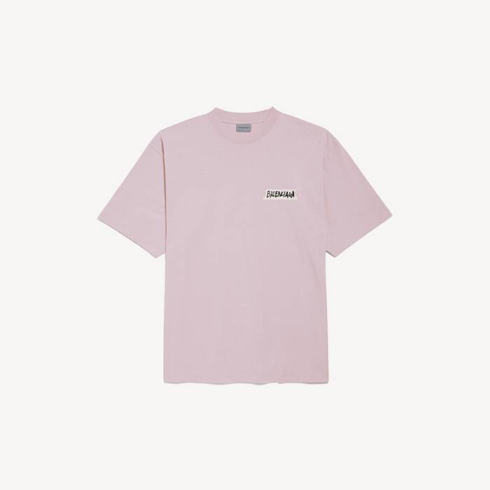 T-shirt Masking Tape Fit Medium  pour Femme en Rose Poudr&eacute; - Femme | Balenciaga Belgique FR - Image 2