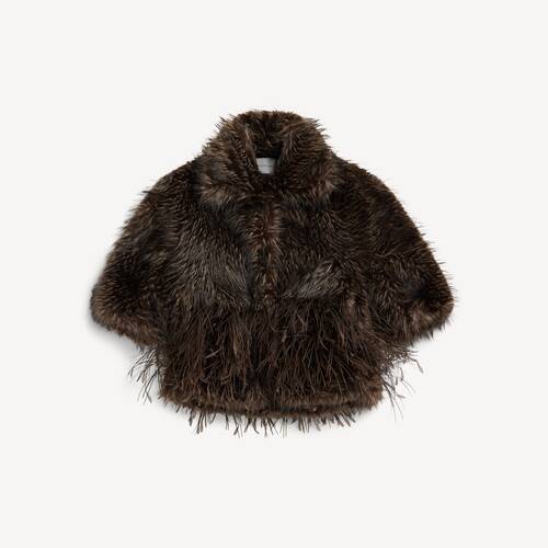 faux fur coat with sequins feathers embroidery