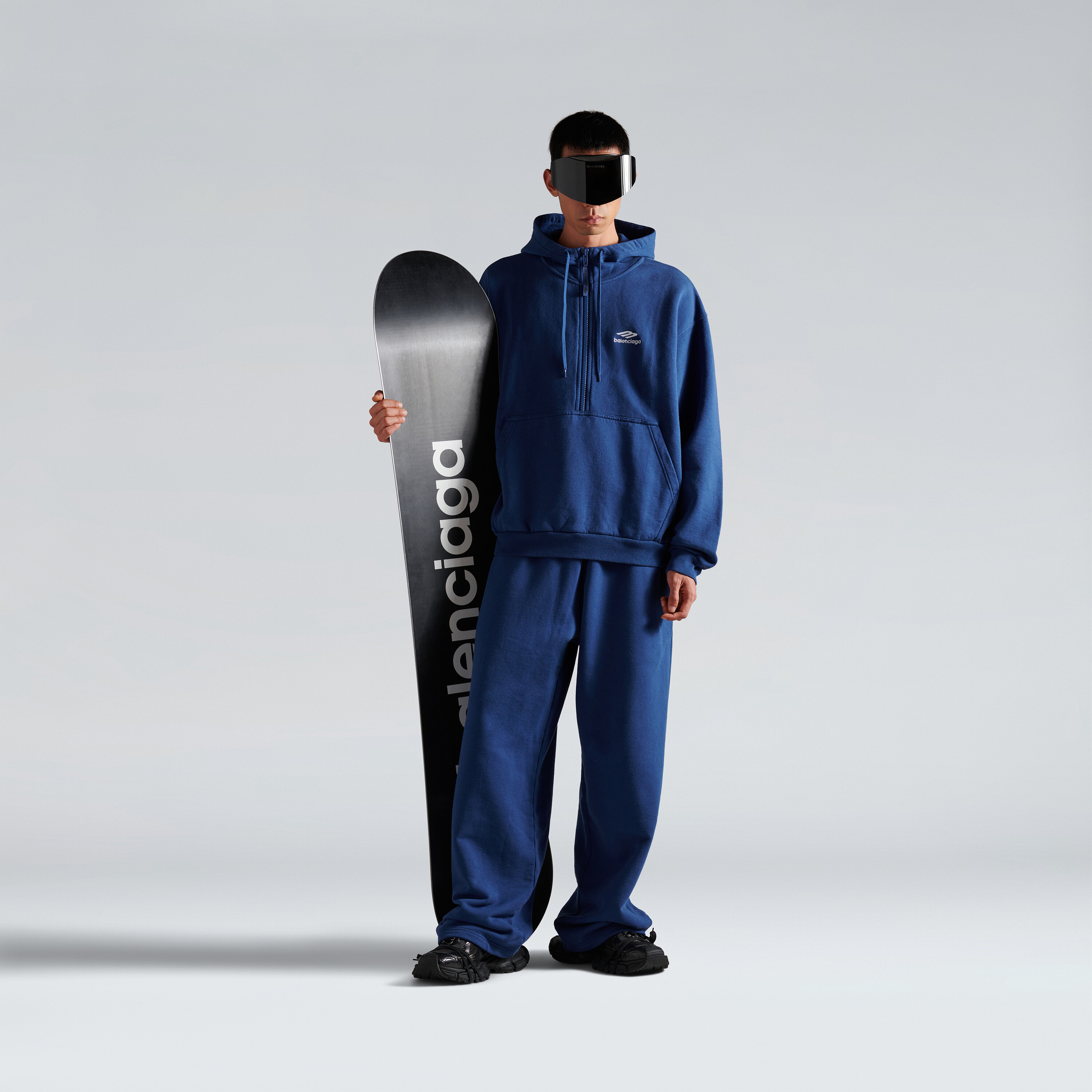 3b Sports Icon Half-zip Hoodie in Light Marine Blue | Balenciaga US