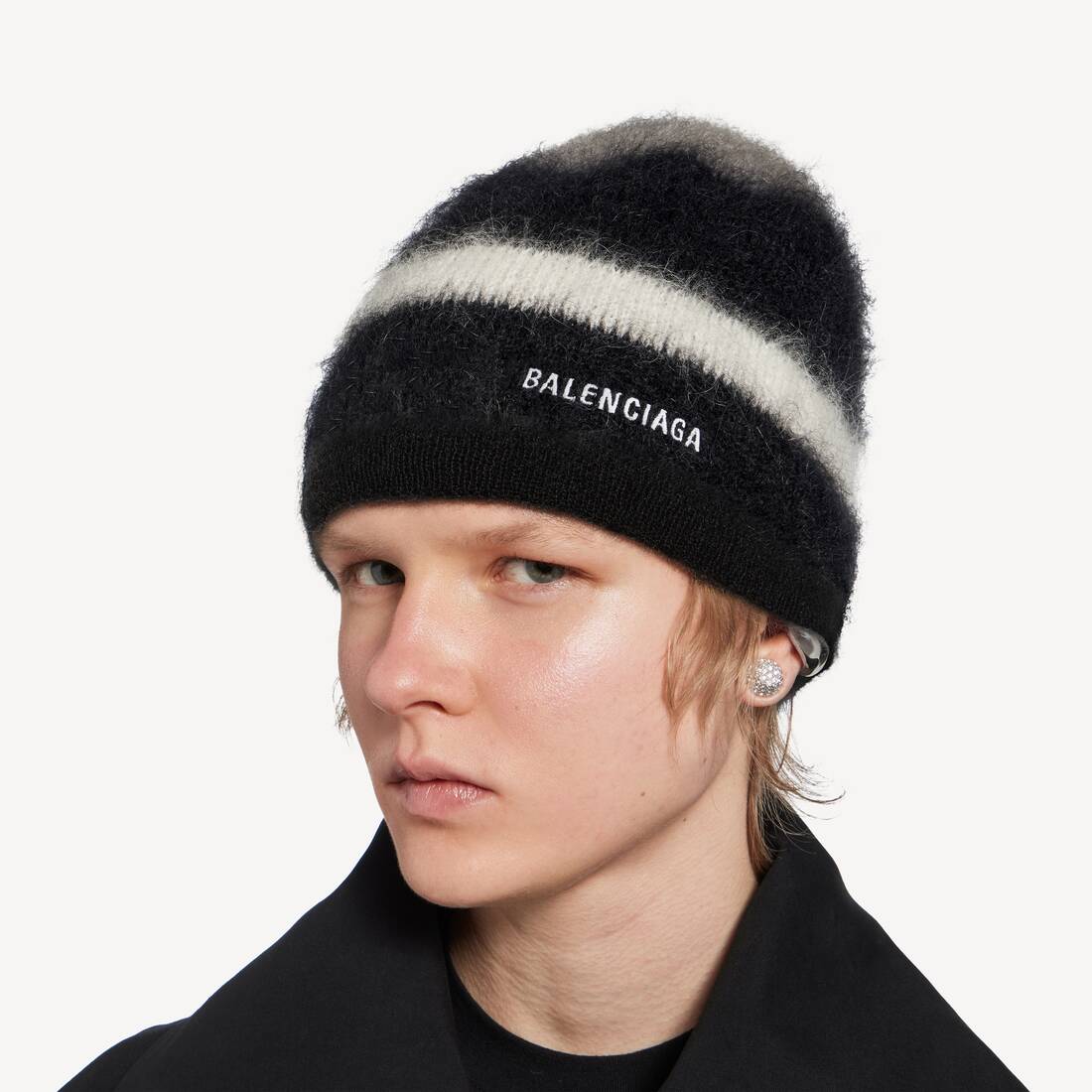 Women's Striped Beanie in Black/white/grey | Balenciaga Hong Kong SAR EN - Image 5