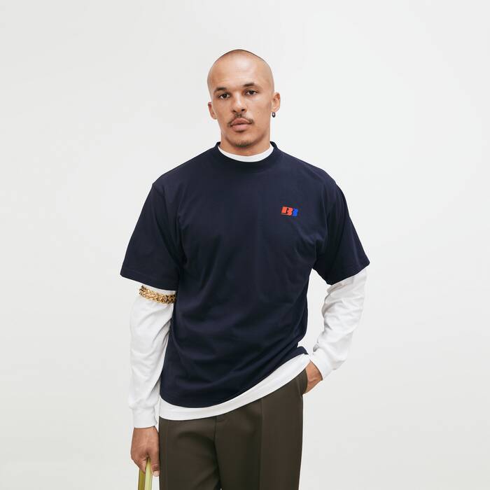 Women's Bb Polo Large Fit T-shirt in Navy - Women | Balenciaga Lithuania EN - Image 1