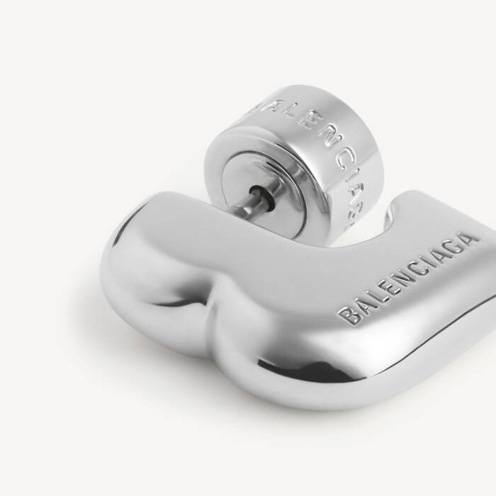 B Block Earrings in Shiny Silver | Balenciaga United Kingdom EN - Image 3
