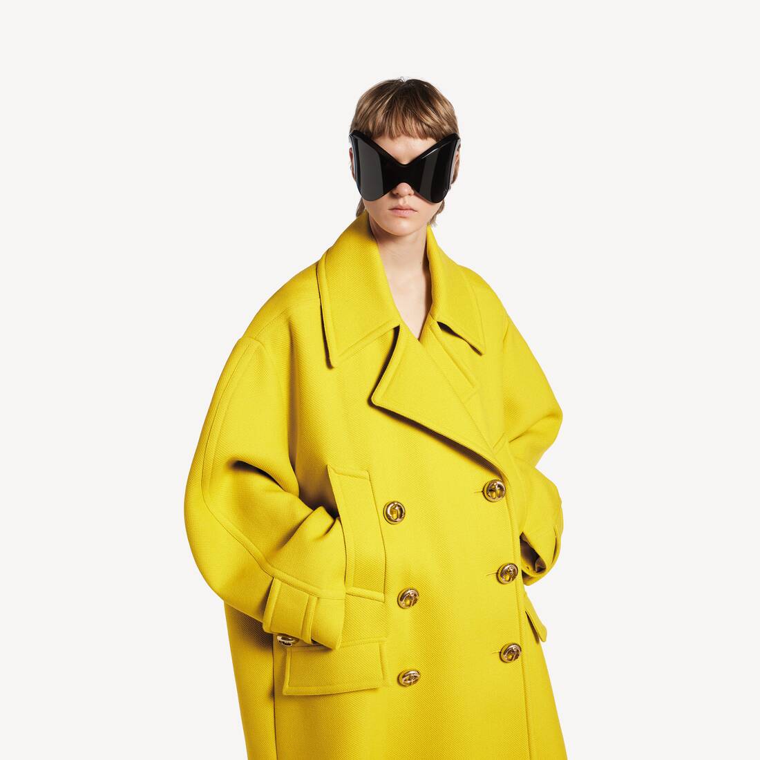 Women's Long Peacoat in Yellow | Balenciaga Hungary EN - Image 5