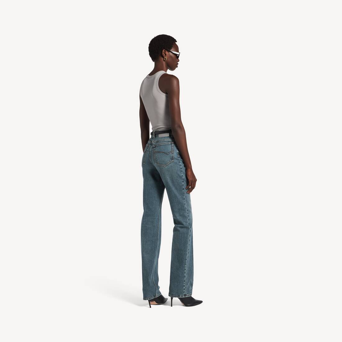 Women's High Waist Slim Jeans in Dirty Vintage Blue | Balenciaga Taiwan Region EN - Image 4
