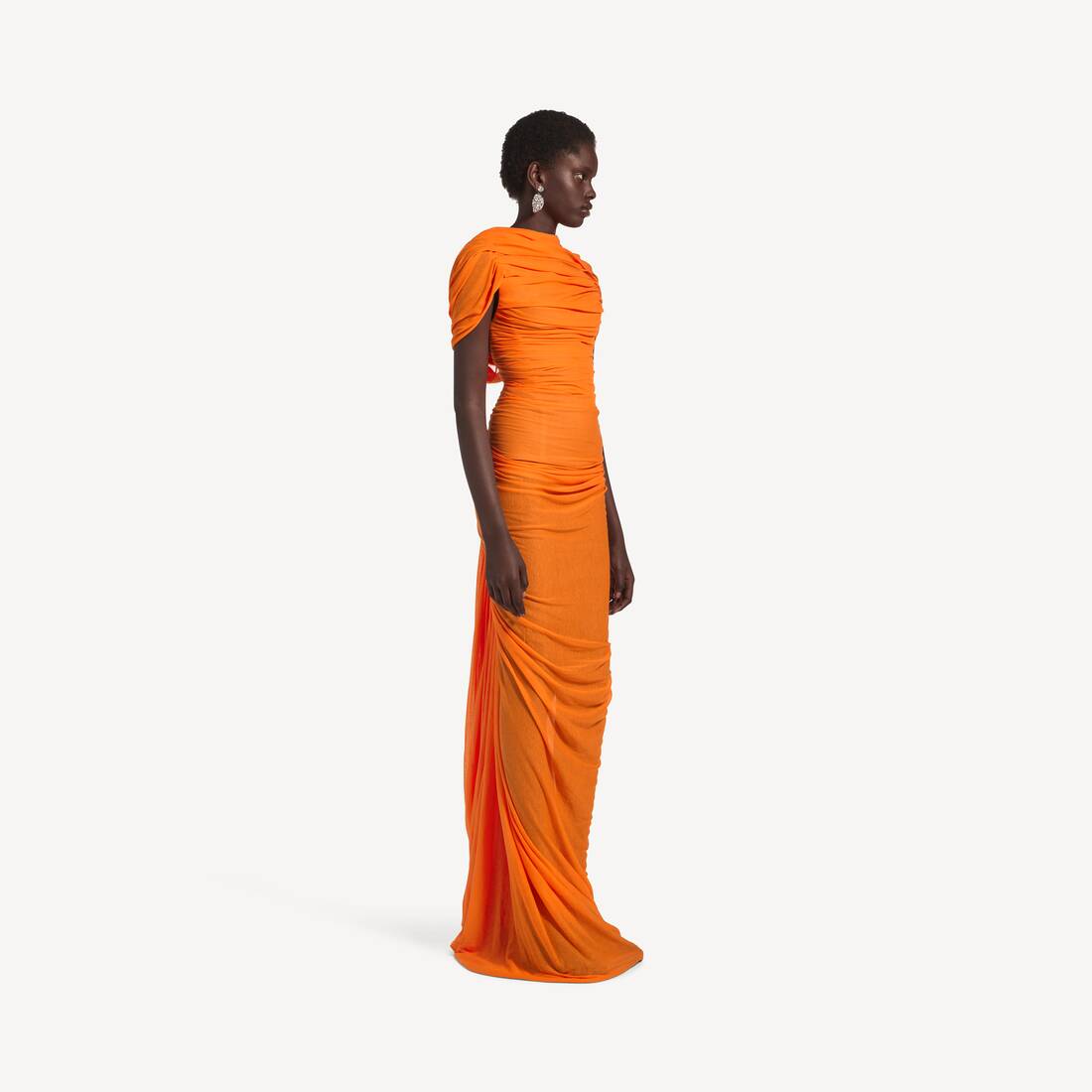 Vestido Espalda Abierta Fruncida para Mujer en Naranja | Balenciaga Espa&ntilde;a ES - Image 3